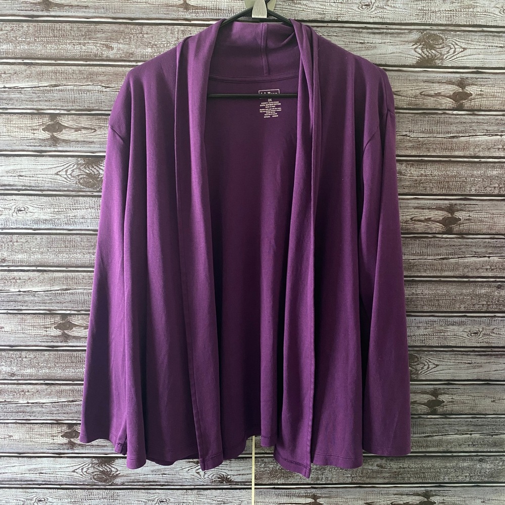 LL‎ Bean Women's Long-Sleeved Open-Front Top Cardigan Size 2X Purple Supima